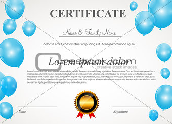 Certificate with balloons template vector illustration