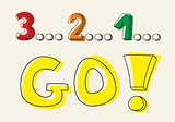 Countdown: 3 2 1 go! Hand drawn doodle colorful vector illustration