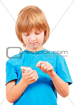 Boy Sending Text Message on Mobile Phone 