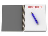 DISTRICT word on notebook page 