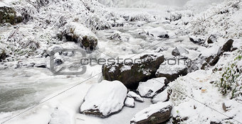 Latourell Falls Creek in Winter Ice and Snow