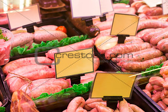 Meat and sausages in a butcher shop