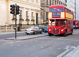 Red vintage bus in London. 