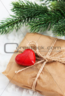 Gift box decorated with red heart