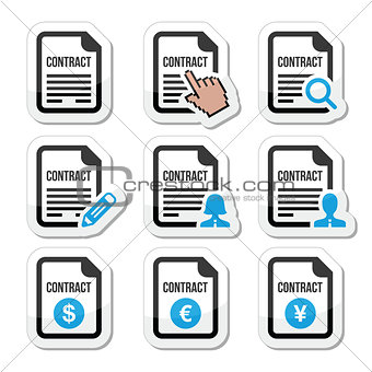 Business or work contract signing vector icons set