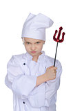 Evil child chef with infernal pitchfork