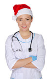 doctor with stethoscope at christmas