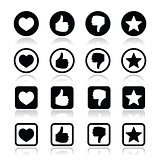 Like thumb up, love, favorite icons set