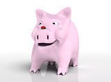 Smiling piggy bank with ladybird on nose