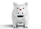 Surprised white piggy bank