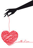 hand holding red scribble heart, vector