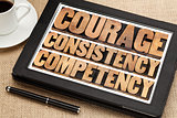 courage, consistency, competency