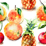 Watercolor illustration of tropical fruits