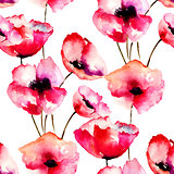 Seamless pattern with Red Poppy flowers