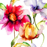 Seamless wallpapers with summer flowers