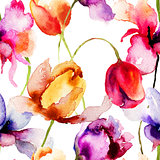 Seamless pattern with Tulips flowers