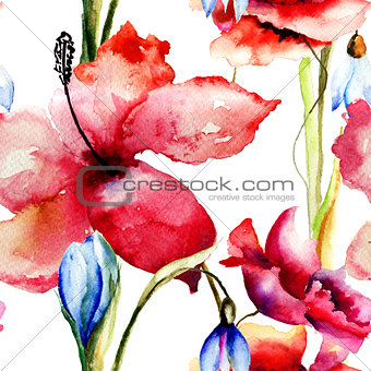 Seamless background with Spring flowers