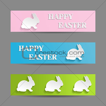 Easter Banners Set with White Rabbit Bunny
