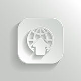 Globe icon - vector white app button with shadow
