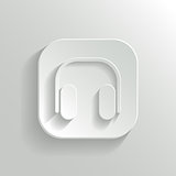 Headphones icon - vector white app button with shadow