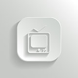 TV icon - vector white app button with shadow