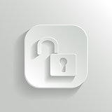 Unlock icon - vector white app button with shadow