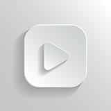 Play icon - media player icon - vector white app button with shadow