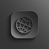 Globe icon - vector black app button with shadow