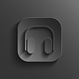 Headphones icon - vector black app button with shadow