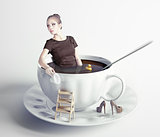 woman  in cup of coffee