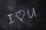 romantic text handwritten on blackboard with chalk
