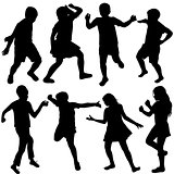 Set of active children silhouettes