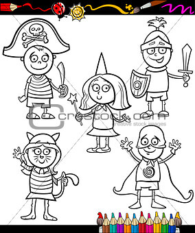 kids in costumes set coloring page