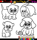 baby pets cartoon set coloring page