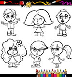 children cartoon set for coloring book