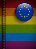 Gay Flag Button on Jeans Fabric Texture Europe