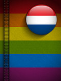 Gay Flag Button on Jeans Fabric Texture Netherlands