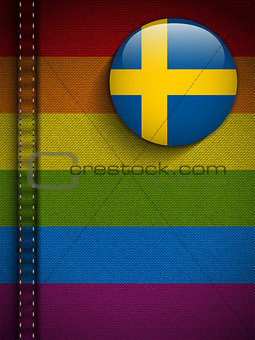 Gay Flag Button on Jeans Fabric Texture Sweden