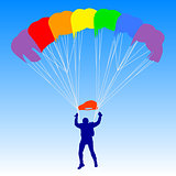 Skydiver, silhouettes a rainbow parachuting vector illustration
