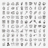100 doodle coffee element icons set