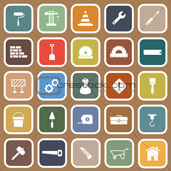 Construction flat icons on brown background