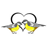 A couple of birds (titmice) with a heart