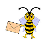 A funny cartoon bee with a letter in its hand