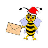 A funny Christmas cartoon bee with a letter in its hand