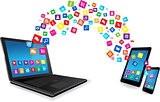 Laptop, Tablet PC and Smart Phone with Apps