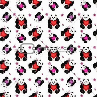 Seamless panda with heart