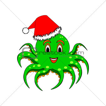 A funny Christmas octopus isolated on a white background