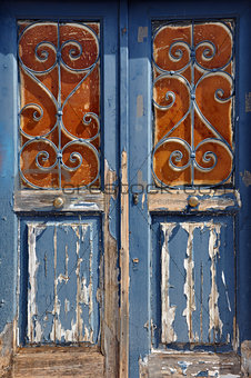 wooden door vintage metal frame