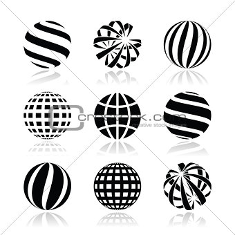 Globe sphere, earth vector icons set