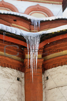 icicles on the roof of the church